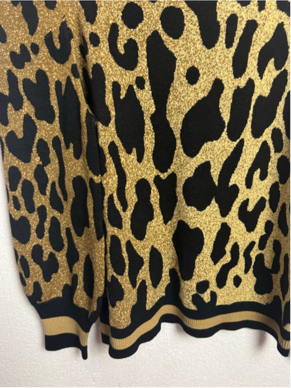 Emily McCarthy Julia Sweater Gold Black Lady Leopard Print Crew Neck Sweater M - Picture 2 of 11